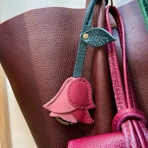 Portland Leather Rose in Berry Good and Foxglove Bag Charm Bag Flair - NEW